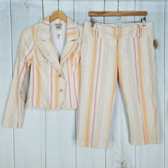 Vintage Jackets & Blazers - Vintage Y2K Cottage Core Orange Striped 2 piece Blazer Pants